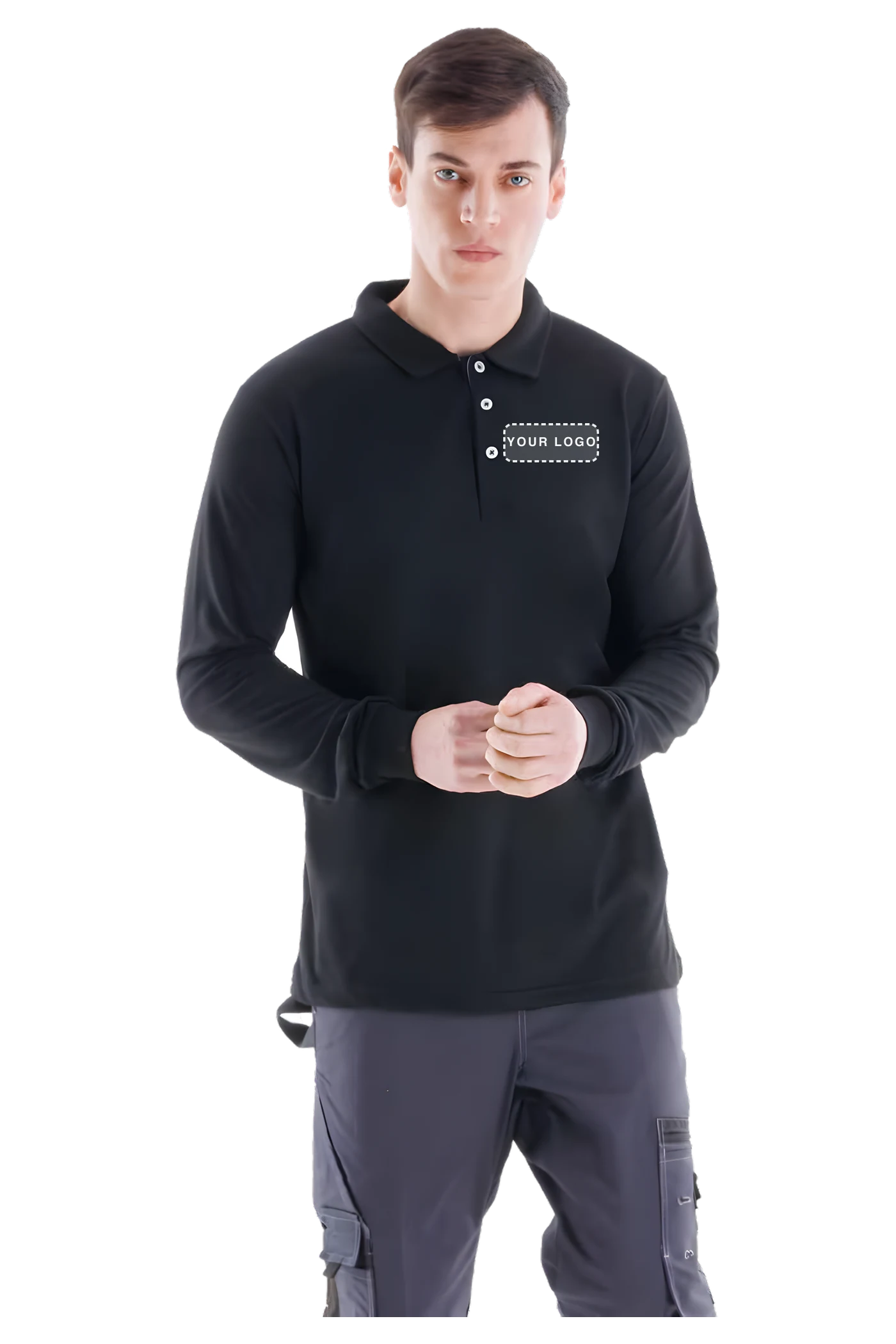 Regular Langarm-Piqué-Poloshirt (SW8107) – Frontansicht